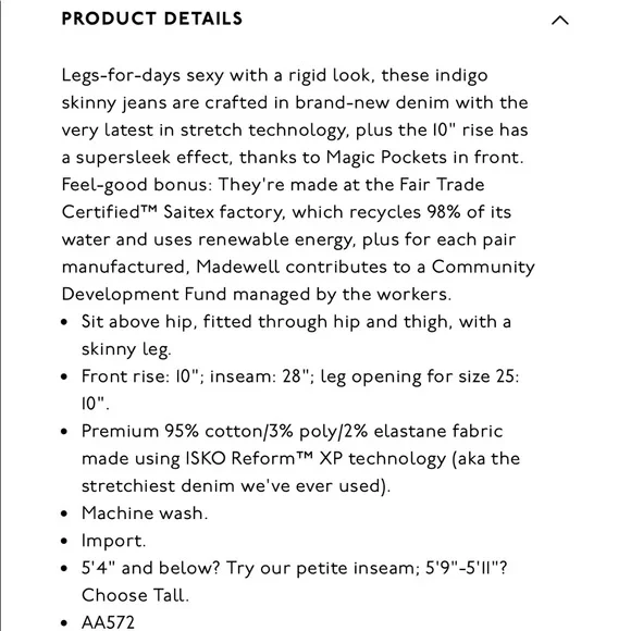 Madewell 10” High Rise Skinny Sz 26 - Picture 3 of 6